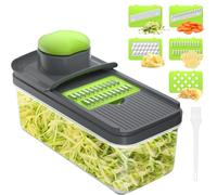 Vihoom Mandolines de Cuisine, Coupe Legume Multifonctions, Mandoline Professionnelle Cuisine avec 5 Lames Interchangeables, Mandoline Japonaise pour Tranche/Julienne（Vert）