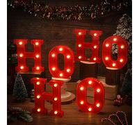 VIHOSE Lot de 6 lettres lumineuses LED rouges de style H et O - Décoration de table de Noël - Alimentées par piles - Pour maison, bar, fête de Noël, chambre à coucher, décoration de table - Cadeau