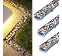 VIIGUIY Caniveau Exterieur Ensemble de 3 Caniveaux de Drainage Linéaires pour Tranchées de Jardin, Cour, Gouttière de Fossé et Plaque de Recouvrement Remplie de Galets(25x12.5cm (9.8x4.9))