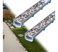 VIIGUIY Caniveau Exterieur Système de Drainage de Tranchée en Résine 2 Pièces, Kit de Drainage de Canal Français à Profil Bas, Drainage D'égout Rectangulaire avec Grilles(15x6cm (5.9x2.4))