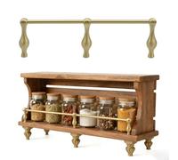 VIIGUIY Rail de Protection D'éTagèRe Garde-Corps de Tablette en Laiton Brossé avec Embouts de Poteaux, Rail Galerie Métallique Vintage, Kit Barrière Tubulaire Ronde pour Étagères(Style A,75cm/29.5in)