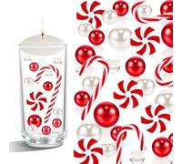 Viilich Lot de 6054 perles flottantes pour vase de Noël - Perles flottantes en gel de sucre d'orge (rouge et blanc)