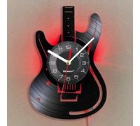 Viiluuxr Disque Vinyle Pendules Murales 30 cm de Diamètre Guitare Basse Instruments Musique Horloge Digitale LED Moderne Horloge Cuisine Salon Lumineuse Silencieuse sans Tic-tac Murale Décorative.