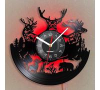 Viiluuxr Disque Vinyle Pendules Murales 30 cm de Diamètre Savane Africaine Motif Horloge Digitale LED Moderne Horloge Cuisine Salon Lumineuse Silencieuse sans Tic-tac Éléphant Girafe Décoration.