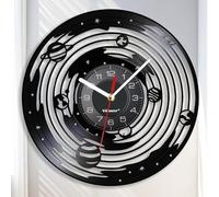 Viiluuxr Horloge murale en vinyle - 30 cm - En forme de ciel étoilé - Artisanat - Sans bruit de tic-tac - Pour bureau, chambre à coucher, école, décoration - Cadeau pour étudiants et amis - Noir