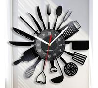 Viiluuxr Horloge Murale Silencieuse 30 cm Design Nostalgieen Disque Vinyle Décoration Murale Cuisine Salon Restaurant Idée Cadeau Noël Nouvel an Saint Valentin Créative Horloge Noire.