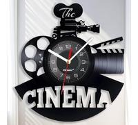 Viiluuxr Horloge Murale Silencieuse 30cm Nostalgieen Disque Vinyle Cinéma Salle de Projection Décoration Murale Cuisine Salon Les Cinéphiles Idée Cadeau Noël Nouvel Créative Horloge Noire.