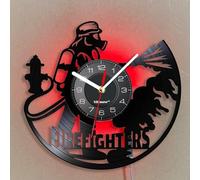 Viiluuxr Horloge Murale Vinyle Lumineuse LED 30 cm - Décoration Pompier - Silencieuse sans Tic-Tac - Télécommandée - Alimentée par USB