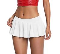 viiotu Mini Jupe Courte Femme, Jupe Sexy Plissée Ultra Extensible à Taille Élastique, pour Clubs, Soirées, Cosplay (FR/ES, Alpha/Lettres, S, Taille Normale, Taille Normale, Blanc)