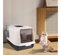 VIIROUD Bac à Litière pour Chat avec Pelle, Fermé, Maison de Toilette pour Chat, Rebords Amovibles, Grand pour Les Chats et Les Lapins, XXL Bac à Litière, 36 * 51 * 34cm, Noir