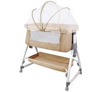 VIIROUD Berceau bébé Mobile avec Matelas,Lit Bébé Cododo,Berceau Cododo, avec Matelas et Moustiquaire,avec roulettes, Matelas Inclus, moustiquaire 80 * 40 * 100-115cm-blanc cassé