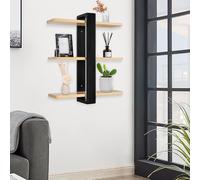 VIIROUD Grande Étagère Murale Longue en Bois Étagère Flottante Ajustable 3 Niveaux, Support de Suspension, pour Maison, Cuisine, Salon, Salle de Bain, Bureau Chambre, 58 * 50 * 16cm-Noir (1pc)