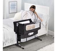 VIIROUD Lit Cododo Bébé, Berceau Bébé Lit bébé Lit cododo pour Berceau avec Matelas et Moustiquaire, Berceau, Capacité de Charge 50KG,92 * 58 * 70-90cm -Noir