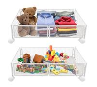 VIIROUD Rangement Sous le Lit, Conteneurs de Rangement Sous le Lit avec Roues et Poignées, Tiroir de Rangement Pliable en Métal Sous le Lit pour Chambre à Coucher, Vêtements-60 * 40 * 17cm-blanc-2PC
