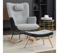 Viitech Chaise à bascule et repose-pieds avec appuie-tête, motif pied-de-poule, chaise à bascule avec poche latérale, coussin en mousse haute élasticité, fauteuil de relaxation pour salon, bureau