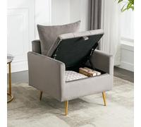 Viitech Fauteuil lounge avec espace de rangement, canapé moderne avec 3 coussins décoratifs, pieds en métal doré, pour salon, chambre à coucher, balcon, gris