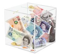 Viitech Tirelire en acrylique transparent - 15 x 15 x 15 cm - Doit être cassée à ouvrir - Tirelire carrée transparente en acrylique pour le budget et l'épargne, les pièces de monnaie et l'argent