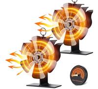 Viitech Ventilateur de Poêle à Bois, Silencieux Ventilateur de Poêle à Bois/à Granulés avec Theromètre, Ventilateur Cheminée Alimenté à la Chaleur pour Cheminée/Gaz/Bûche (6-Blades (2 Pcs))