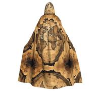 Viiuhvjbj Ancient Map World Globeadult Longue cape à capuche unisexe pour Halloween, Noël, carnaval, cosplay, bal masqué, fête de sorcière, vampire