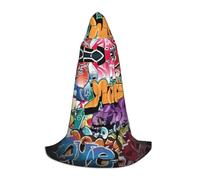 VIIUHVJBJ Cape à capuche imprimé graffiti Hip Hop pour adolescents - Cape pour Halloween, cosplay, carnaval, fête sur le thème du carnaval