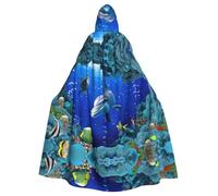 Viiuhvjbj Cape à capuche longue unisexe 3D avec motif poisson et dauphi; pour Halloween, Noël, carnaval, cosplay, bal masqué, sorcière, vampire