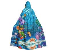 Viiuhvjbj Cape à capuche unisexe avec imprimé tortue de mer, poisson tropical, étoile de mer, pour adulte, Halloween, Noël, cosplay, pour sorcière et sorcière