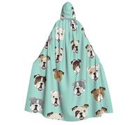 Viiuhvjbj Cape à capuche unisexe pour adulte avec visages de bouledogue anglais - Carnaval, Halloween, Noël, cosplay, cape pour sorcière, vampire, bal masqué
