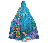 Viiuhvjbj Cape à capuche unisexe pour adulte, tortue de mer, poisson tropical, étoile de mer, carnaval, Halloween, Noël, cosplay, sorcière, vampire, bal masqué