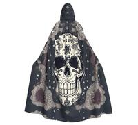 Viiuhvjbj Cape longue à capuche unisexe pour adulte motif tête de mort et fleurs pour Halloween, Noël, carnaval, cosplay, bal masqué, fête, sorcière, vampire