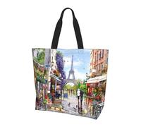 Viiuhvjbj Grand sac fourre-tout à bandoulière pour femme Motif Paris Street Scene Tour Eiffel Pour le travail, l'école, les voyages, le shopping, usage quotidien
