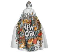 Viiuhvjbj Longue cape à capuche unisexe à thème New York American Theme Artadult pour Halloween, Noël, carnaval, cosplay, bal masqué, fête, sorcière, vampire
