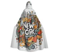 Viiuhvjbj Longue cape à capuche unisexe à thème New York American Theme Artadult pour Halloween, Noël, carnaval, cosplay, bal masqué, fête, sorcière, vampire
