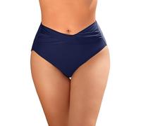 Vijamiy Bas de Maillot de Bain Femme Taille Haute Bas de Bikinis Front Torsadé Bikini Bottom(Bleu Marine,L)