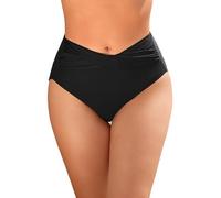 Vijamiy Bas de Maillot de Bain Femme Taille Haute Bas de Bikinis Front Torsadé Bikini Bottom(Noir,XXL)