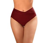 Vijamiy Bas de Maillot de Bain Femme Taille Haute Bas de Bikinis Front Torsadé Bikini Bottom(Rouge vin,XL)
