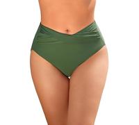 Vijamiy Bas de Maillot de Bain Femme Taille Haute Bas de Bikinis Front Torsadé Bikini Bottom(Vert Militaire,M)