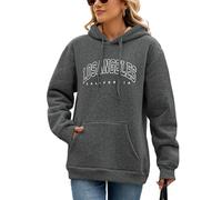 Vijamiy Sweat a Capuche Femme Los Angeles Sweats Doublé Polaire avec Poche Chaud Hoodie Sweatshirts Femme Manches Longues Thermique Automne-Hiver Pullover(Gris foncé,S)