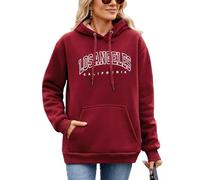 Vijamiy Sweat a Capuche Femme Los Angeles Sweats Doublé Polaire avec Poche Chaud Hoodie Sweatshirts Femme Manches Longues Thermique Automne-Hiver Pullover(Bourgogne,M)