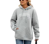 Vijamiy Sweat a Capuche Femme Los Angeles Sweats Doublé Polaire avec Poche Chaud Hoodie Sweatshirts Femme Manches Longues Thermique Automne-Hiver Pullover(Gris Clair,S)
