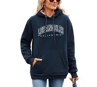 Vijamiy Sweat a Capuche Femme Los Angeles Sweats Doublé Polaire avec Poche Chaud Hoodie Sweatshirts Femme Manches Longues Thermique Automne-Hiver Pullover(Navy,M)