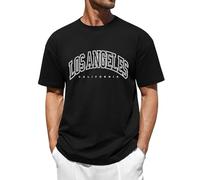 Vijamiy Tee Shirt Manches Courtes Homme 101% Coton T-Shirt d'été pour Hommes Los Angeles Monogramme Col Ras du Cou Adolescent Top Doux et Confortable(Noir,M)