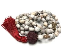 Vijayanti Vaijayanti mala beads necklace - Victory Mala 108 prayer beads for Laxmi Lakshmi Vishnu Krishna pooja puja - 5 mukhi (5 face) Rudraksha Rudraksh Guru bead - Awaken - w/Velvet Rosary pouch