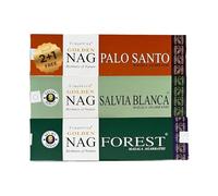 Vijayshree Golden Nag Lot de 300 g - 3 bâtonnets d'encens de 100 g (2+1 Free) 80 à 90 bâtonnets de Chaque Parfum - Palo Santo, White Sage et Forest - Emballage écologique