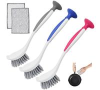 Vijixka 3 Pièces Brosses à Vaisselles avec Ventouse avec 2 Éponges à Vaisselle, Brosse Cuisine Nettoyage pour Casseroles, Évier, Légumes, Vaisselles