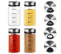 Vijixka 4 Pièces Bocaux à Épices 200 ml, Bocal Epices Cuisine Verre, Pot à Épices en Verre avec 4 Couvercles Perforés Différents pour la Cuisine, la Salle à Manger et les Barbecues