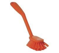 Vikan - Hygiène - Brosse à Vaisselle - avec Bord de raclage - Fibres Moyennes - Orange