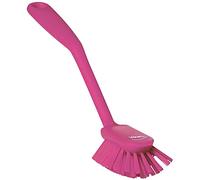 Vikan - Hygiène - Brosse à Vaisselle - avec Bord de raclage - Fibres Moyennes - Rose