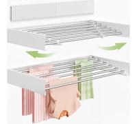 Vikaqi Étendoir à Linge Mural 100 cm, Séchoir Mural Pliable pour Intérieur, Séchoir à Linge Rabattable, Porte-Serviettes avec Gabarit de Perçage, 6 Barres, Blanc