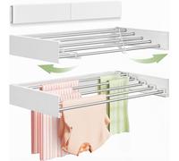 Vikaqi Étendoir à Linge Mural 80 cm, Séchoir Mural Pliable pour Intérieur, Séchoir à Linge Rabattable, Porte-Serviettes avec Gabarit de Perçage, 5 Barres, Blanc