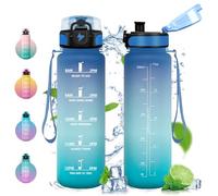 Vikastar Borraccia, 0.5l, Borraccia Sportiva, Borraccia Motivazionale, Senza BPA, Bottiglia Acqua per Sport, Fitness, Yoga, Scuola, Ufficio, Blu-Verde